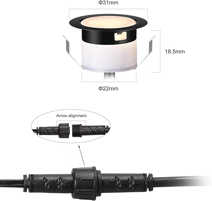 LED Deck Light Kits Warm White, Φ1.22 Recessed Step Light 12 Pack with Black Protective Shell, DC12V Low Voltage LED Deck Lighting, IP67 Waterproof Outdoor Stair Lights for Garden