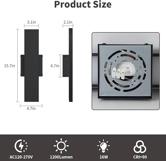 2 Pack LED Modern Outdoor Wall Lights Dimmable 3-Color Temperature 15.7in Exterior Lighting Fixtures IP65 | Lumora