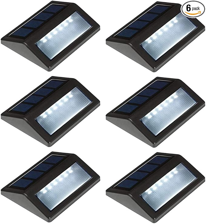 Solar Deck Lights Outdoor 6 Pack, Waterproof LED Solar Step Lights for Stair Railing Patio Fence Wall Walkways, Daylight White