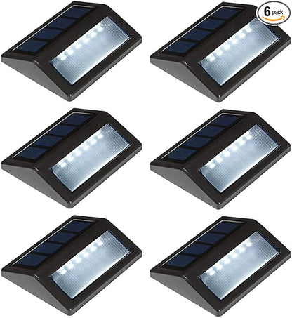 Solar Deck Lights Outdoor 6 Pack, Waterproof LED Solar Step Lights for Stair Railing Patio Fence Wall Walkways, Daylight White