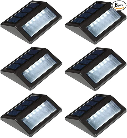 Solar Deck Lights Outdoor 6 Pack, Waterproof LED Solar Step Lights for Stair Railing Patio Fence Wall Walkways, Daylight White