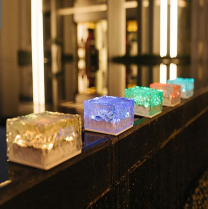 Solar Glass Brick Lights, LED Brick Lights for Garden Landscape Path, Ice Cube Rocks Solar Lamp,Warm