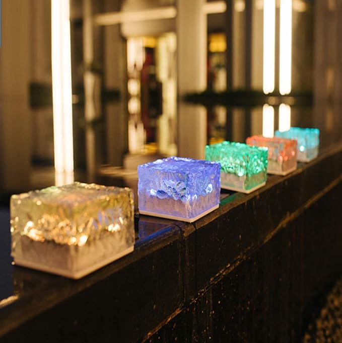 Solar Glass Brick Lights, LED Brick Lights for Garden Landscape Path, Ice Cube Rocks Solar Lamp,Red