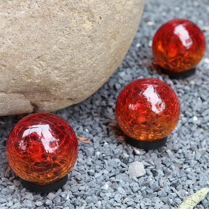 Cracked Glass Outdoor Solar Lights Landscape Garden Ball Lights, Garden Solar Ball Lights Waterproof (Red, 12cm)