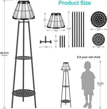 MXwcy 2 Pack Solar Lights Outdoor with Plant Stands, Solar Floor Lamp Metal Tripod Patio Lights for Garden Yard Pathway Driveway Front/Back Porch Decoration