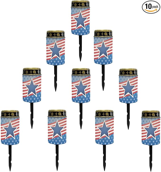 US Flag Star Solar Pathway Lights Waterproof Garden Lights Outdoor Solar Stake Lights,Yarde Patio Solar Lights Outdoor Landscape Lighting Flameless Lights Spotlights,Warm White