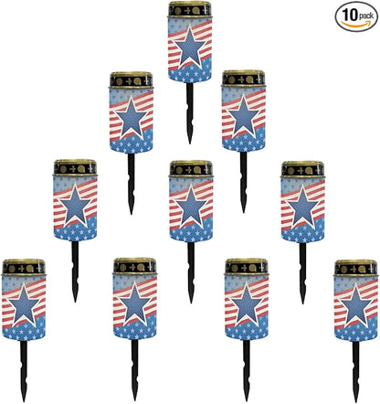 US Flag Star Solar Pathway Lights Waterproof Garden Lights Outdoor Solar Stake Lights,Yarde Patio Solar Lights Outdoor Landscape Lighting Flameless Lights Spotlights,Warm White