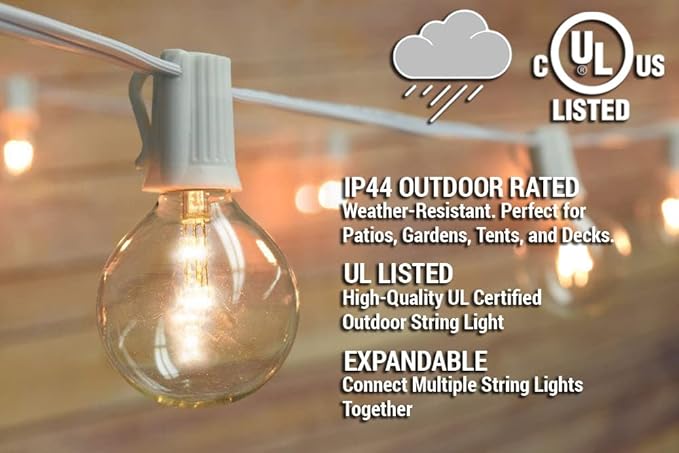 fantado 31 FT Shatterproof Light Bulb LED Outdoor Patio String Light Set, 10 Socket E12 C7 Base, White Cord - G50-2 | Lumora