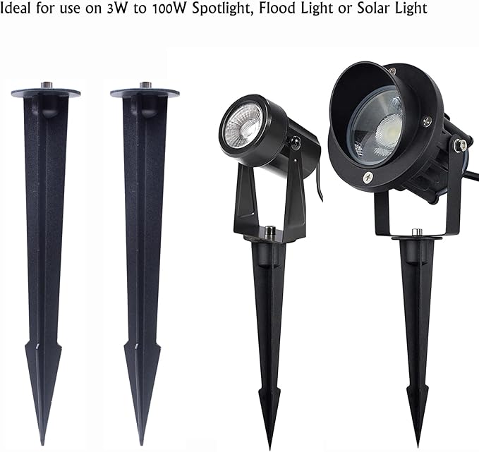 Metal Ground Stake Spike for Outdoor Landscape Spot Flood Pathway Solar Light Replacement Light Stake Spike Part Holder,10.4" Long(2 Pack)