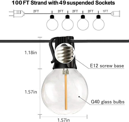 Banord 100FT G40 Globe String Lights, 2700K LED Outdoor Patio Lights String with 50 Dimmable Shatterproof Bulbs, Waterproof Connectable Hanging Lights for Backyard Porch Balcony Party, E12 Socket Base