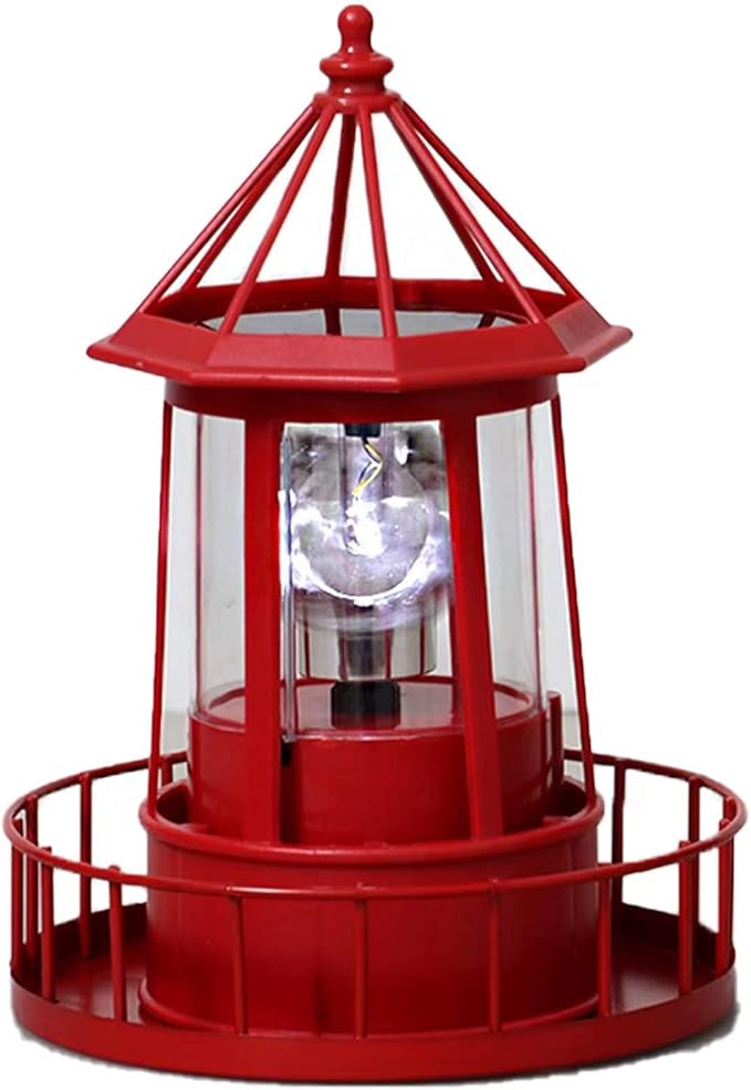LED Solar Powered Lighthouse, 360 Degree Rotating Lamp Courtyard Decoration Waterproof Garden Smoke Towers Statue | Lumora