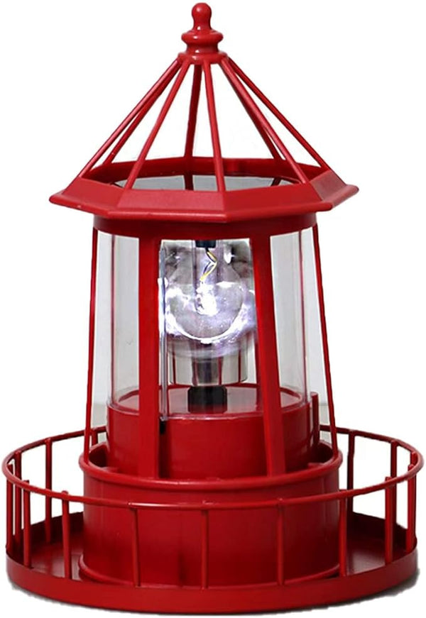 LED Solar Powered Lighthouse, 360 Degree Rotating Lamp Courtyard Decoration Waterproof Garden Smoke Towers Statue | Lumora