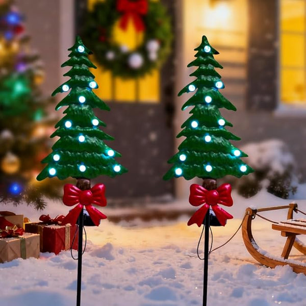 Solar Christmas Tree Garden Stake Lights 2 Pack,Outdoor Xmas Pathway Lights Christmas Decorative Yard Stake Decor | Lumora