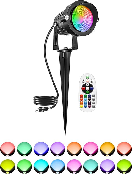 Christmas RGBW Outdoor Spotlights for Yard, 10W Color Changing Landscape Lights with Remote Control 120V LED Landscape Lighting Waterproof Spotlight with Plug Tree Garden Path Decoration(1Pack)