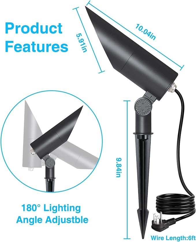 SUNVIE 20W Dusk to Dawn Spot Lights Outdoor Weatherproof 5000K LED Flag Pole Light 120V Plug in Landscape Spotlight with Photocell Sensor Ultra Bright Bullet Flag Light for Yard Garden Tree Statue