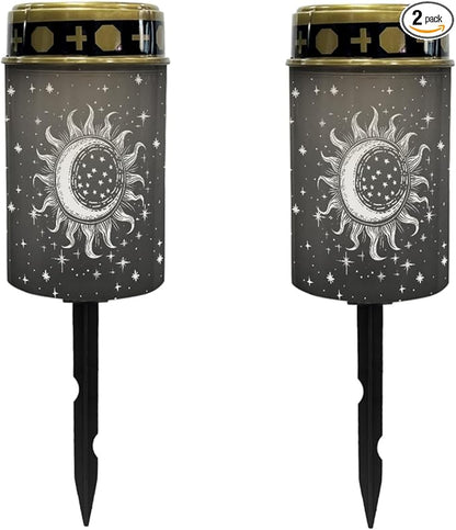 Cemetery Solar Light for Grave - Outdoor Waterproof Moon Star and Sun Garden Stake Light - Black LED Lantern Angel Light for Yard, Patio, Driveway