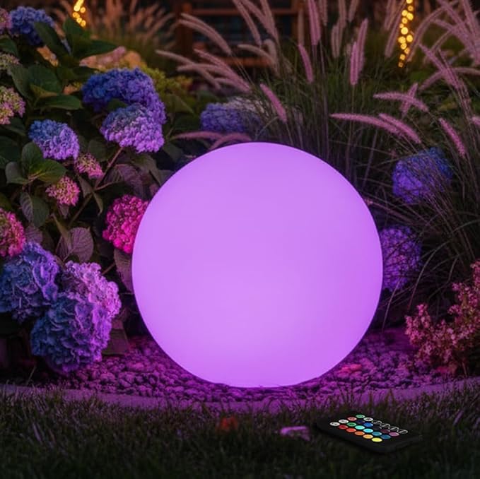 10 inch Solar Globe Light Outdoor Waterproof, Dimmable 16 Colors RGB Solar Balls for Garden w/Remote, Glowing Orb | Lumora