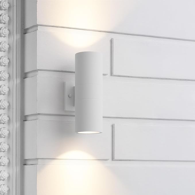 mirrea Modern Outdoor Porch Light Patio Light in 2 Lights with Aluminum Cylinder and Tempered Glass Cover | Lumora