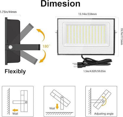 Onforu 200W Flood Lights Outdoor,19000lm Bright LED Work Light with Plug,6500K Daylight White LED Flood Lighting,IP66 Waterproof Security Yard Lights for Yard Garage Stadium 2 Pack