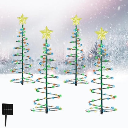 4 Pack 2 FT Solar Christmas Tree Lights Outdoor Christmas Decorations Waterproof Outdoor Light Up Xmas Pathway Markers with Stake for Christmas Outside Yard Lawn Pathway Walkway (Classic, 6)