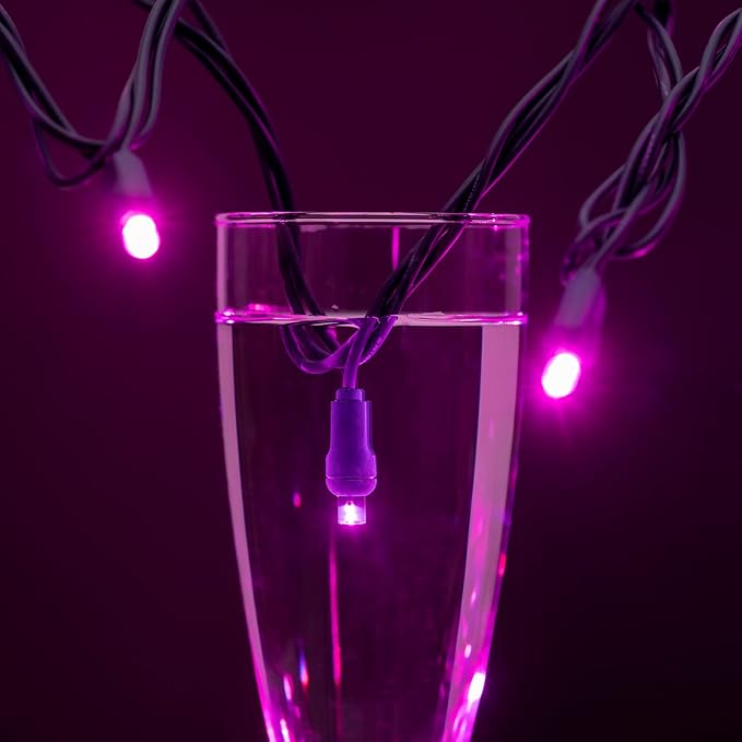 YULETIME Pink One-Piece Wide Angle Christmas Lights 140 Count 48 Feet, 2 Sets 70 LED 24 ft High Waterproof 5mm UL Certified String Light (Pink)
