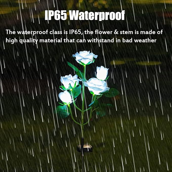 Solar Garden Stake Lights, Rose Flowers Lights LED Solar Stake Lights with 5 Roses Waterproof for Garden, Yard, Christmas Pathway, Grave Decor
