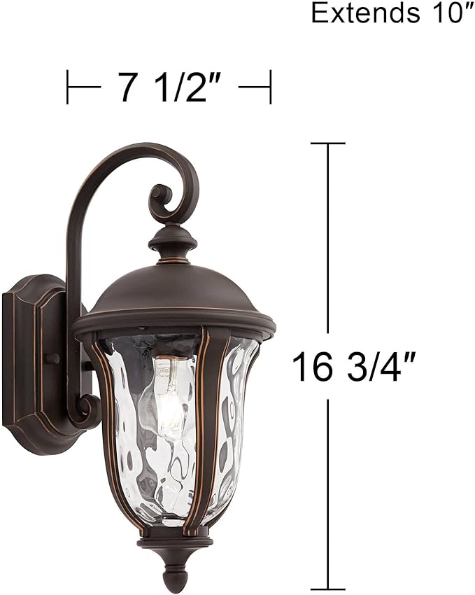 John Timberland Park Sienna Vintage Outdoor Wall Light Fixture Bronze 16 3/4" Clear Hammered Glass Downbridge for Exterior House Porch Patio Outside Deck Garage Yard Front Door Garden Home