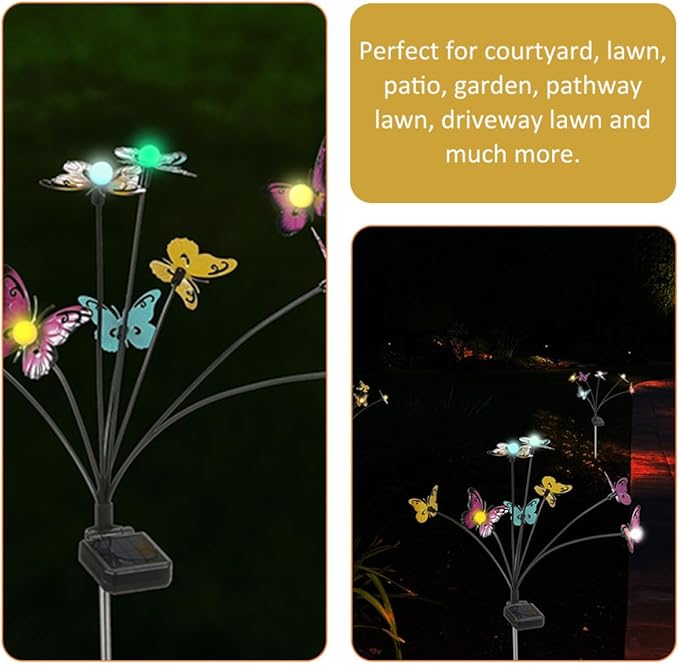 VANZACK 2pcs Butterfly Shape Solar Stake Lights Outdoor Waterproof LED Garden Path Lights Warm White Solar Yard Decorations for Patio and Lawn