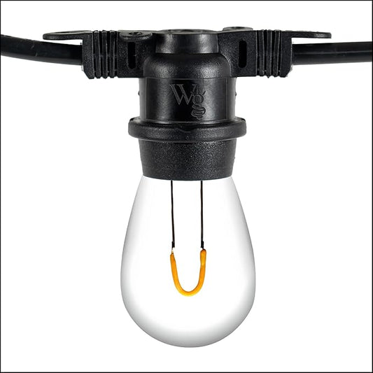15' FlexFilament LED S14 Edison Bulb Shatterproof Commercial Outdoor Patio Lights, 10 Lights, 18" Spacing, End-to-End Connectable, SJTW All-Weather Socket Stringer