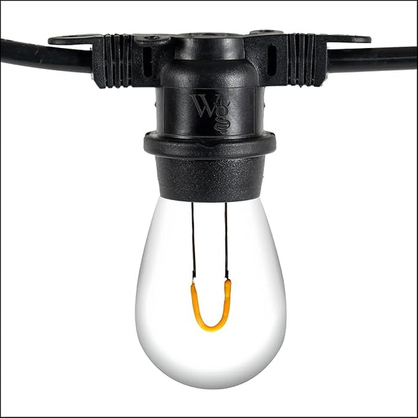 15' FlexFilament LED S14 Edison Bulb Shatterproof Commercial Outdoor Patio Lights, 10 Lights, 18" Spacing | Lumora