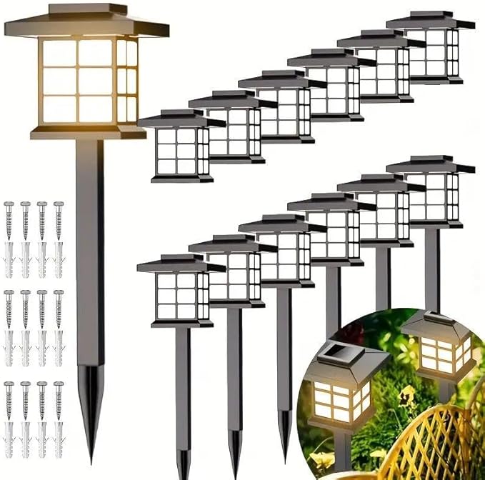 Solar Outdoor Lights,LED Solar Lights Outdoor Waterproof, Solar Walkway Lights Maintain 10 Hours of Lighting for Your Garden, Landscape, (Regular - 12)