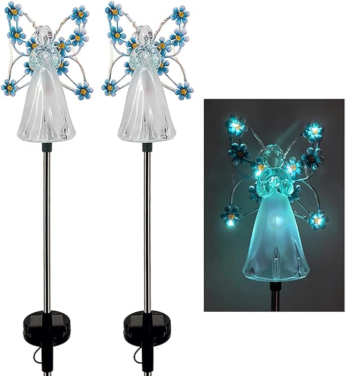 2PCS Angel Solar Lights LED Solar Garden Stake Lights Outdoor Garden Angel Decoration (Blue)