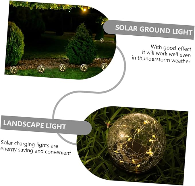 POPETPOP LED Crackle Ball Light LED Solar Garden Ground Lamp for Outdoor Decor Waterproof Light for Pathway and Lawn
