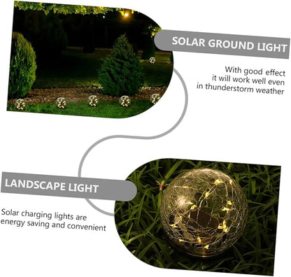 POPETPOP LED Crackle Ball Light LED Solar Garden Ground Lamp for Outdoor Decor Waterproof Light for Pathway and Lawn