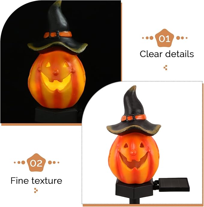 PRETYZOOM Halloween Solar Lantern Pumpkin Light for Garden Decor Pathway Stake Lamp Unique Design for Outdoor Halloween Party and Decoration