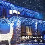 99ft Blue and White Christmas Lights, 1216 LED Icicle Lights for Outside House Clear Wire Twinkle Light with 8 Modes Timer Waterproof for Window Party Tree Holiday Patio Yard Home Decor