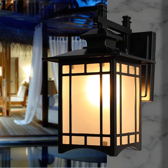 Outdoor Lamp Post Light Fashion Vintage Exterior Rainproof Wall Sconce Lantern Square Black Single-Light Outdoor Wall Lighting Rustproof Aluminum Wall Mount Lamp Edison E27 Retro Bulb Patio Fence Comm