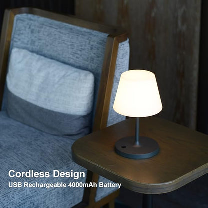 Outdoor Table Lamp/Cordless USB Rechargeable 4000mAh / 2700K LED/Touch Dimmable/Portable Battery Operated / IP44 Waterproof/PE Shade/Bedroom Dinning Camping Patio (9.6in, Dark Grey)