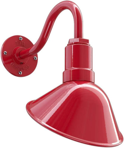 Steel Lighting Co. Venice Store Sign Light | for Outdoor Restaurant Accent Wall | 9 inch Dome | 11 inch Gooseneck | Made in America | Red Exterior/White Interior