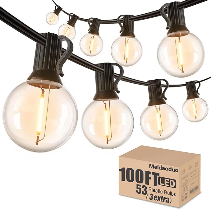 100FT LED String Lights Outdoor Waterproof G40 Globe String Lights with 52 Shatterproof Bulbs(2 Extra), Dimmable | Lumora