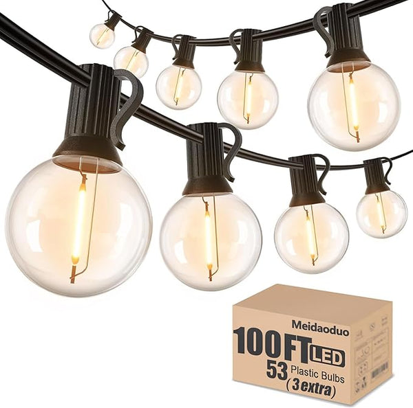 100FT LED String Lights Outdoor Waterproof G40 Globe String Lights with 52 Shatterproof Bulbs(2 Extra), Dimmable | Lumora