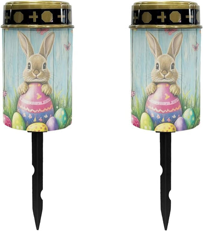 Easter Cemetery Solar Lights for Grave Rabbit Wood Decorative Graveside Solar Lights for Cemetery Waterproof Solar Pathway Lights for Grave Cemetery Decorations Solar Candle 2 Pack