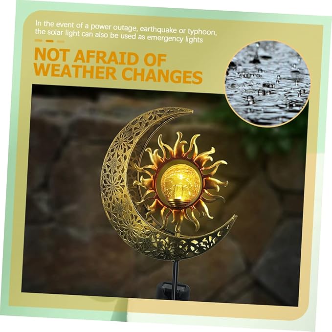DOITOOL Iron Sun and Moon Solar Garden Light Elegant Solar Outdoor Decoration for Patio Easy Installation Light and Dark Induction for Garden Pathways and Entrances