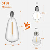 150FT Outdoor String Lights with Remote, Garden Patio Decor with 2500K Warm White, 75+3 LED Edison Bulbs, Support | Lumora