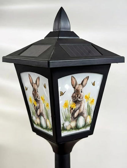1 Pack 40" Solar Lamp Post Light with Removable Easter Bunny Design Panel, Waterproof LED Pathway Light Cool White, Glass & ABS Stake Light Auto for Yard Patio Garden Easter Spring Decor (Style B)