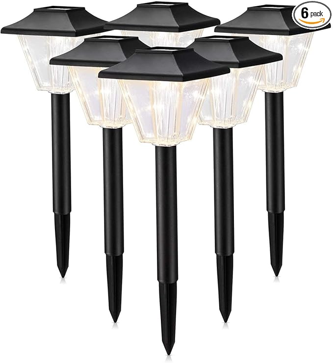 SUNWIND Solar Powered Outdoor Pathway Lights, 6 Pack, Waterproof LED, Black