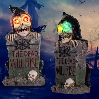 HUYIENO Solar Halloween Decoration Graveyard Tombstone Solar Garden Lights Resin Material for Halloween Party Decorations Outdoor Lawn Walkway Decor-Hat