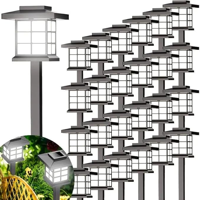 Solar Outdoor Lights,LED Solar Lights Outdoor Waterproof IP55 700MAH, Solar Walkway Lights Maintain 10 Hours of Lighting for Your Garden, Landscape, (White Light -24)