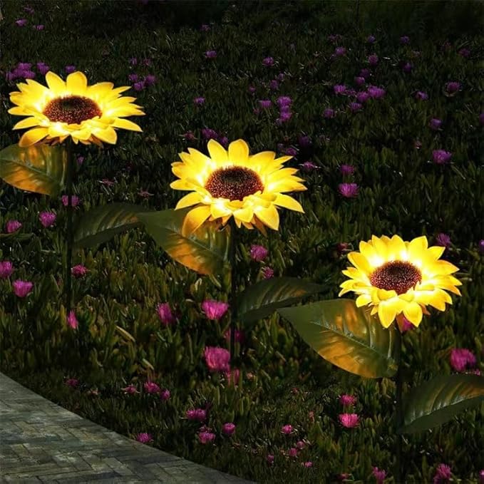 2 Pack Solar Garden Stake Lights, Outdoor Sunflower LED Solar Powered Lights for Patio Lawn Garden Yard Pathway Decoration (Sunflower Warm White)
