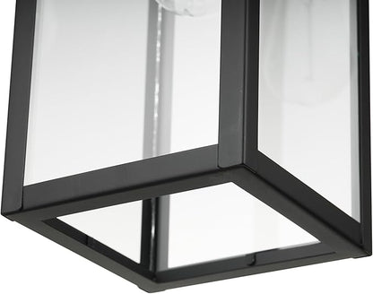 Globe Electric 44773 1-Light Outdoor Pendant, Matte Black, Clear Glass Shade, E26 Base Socket, Kitchen Island, Café, Ceiling Hanging Light Fixture, Modern, Vintage, Porch Light, Bulb Not Included